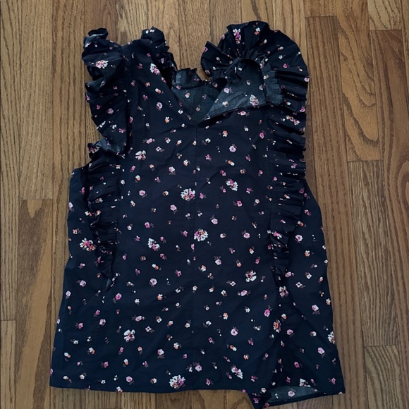 Rebecca Taylor MIS La Vie Meadow Floral Ruffle Navy Sleeveless Blouse Sz 12 - Picture 4 of 4